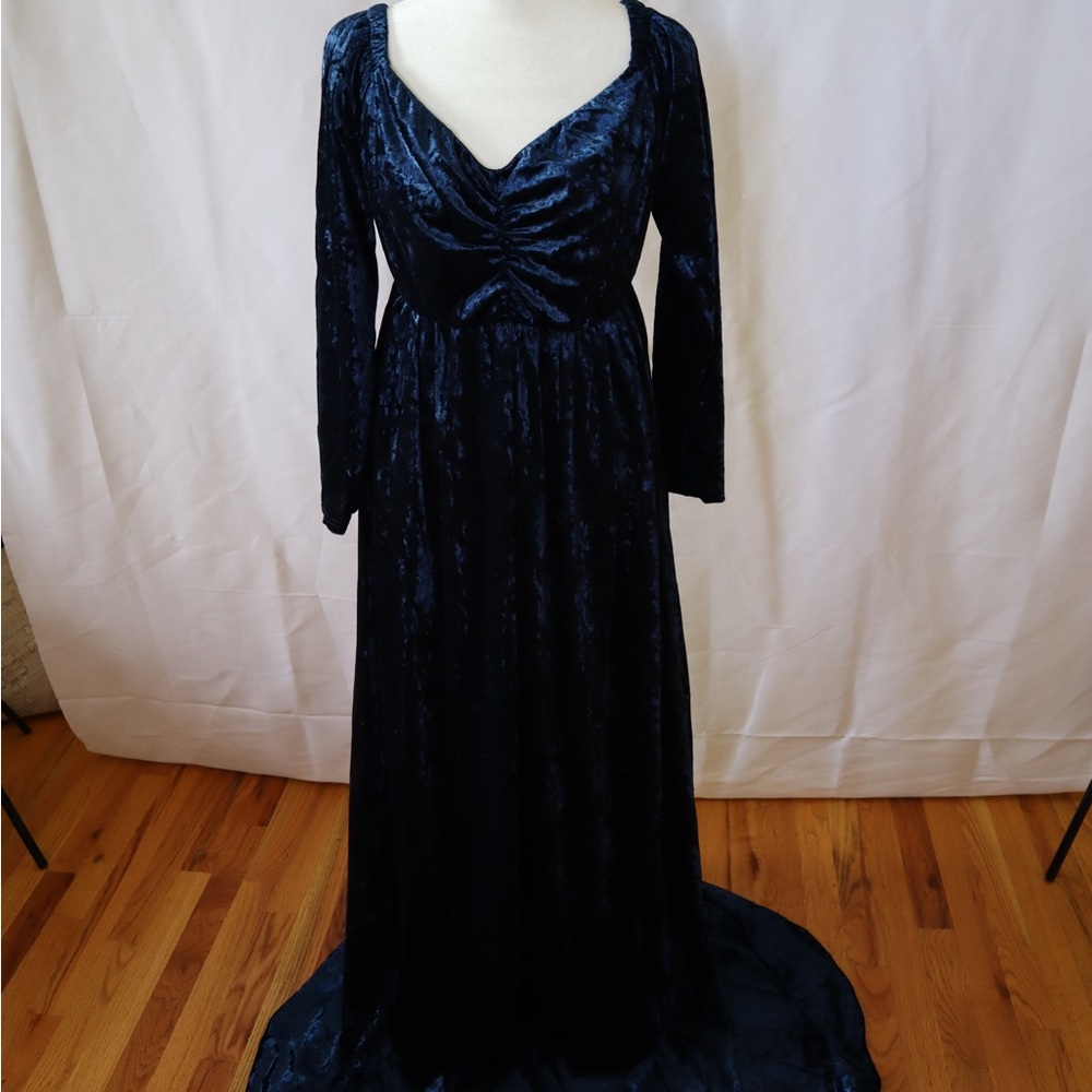 Navy Blue Velvet Maternity Gown